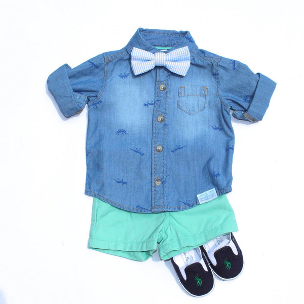 Blue Seersucker Magnetic Bow Tie Junior Brobows