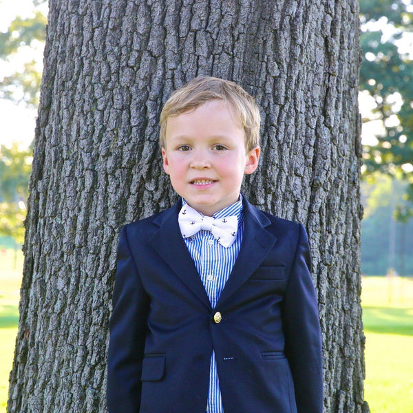 Bowtie - Anchors In White Magnetic Bow Tie Juniors