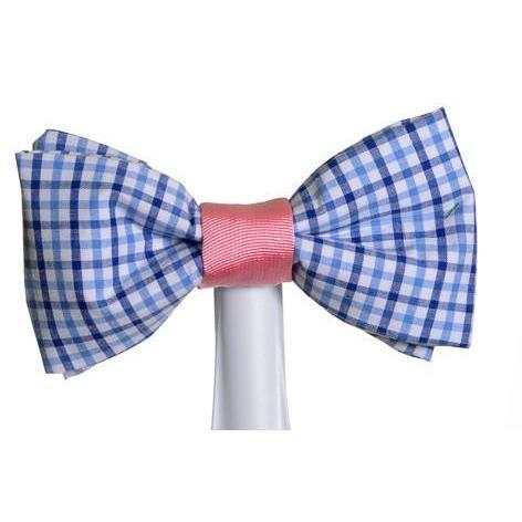 Bowtie - Blue Gingham With Pink Magnetic Bow Tie - Classic