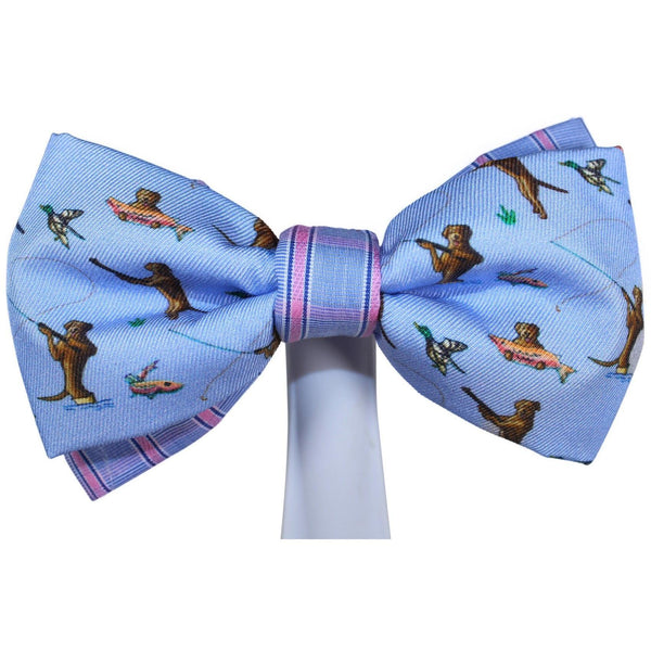 Bowtie - Labrador Dog Fly Fishing And Duck Hunting Blue Magnetic Bow Tie