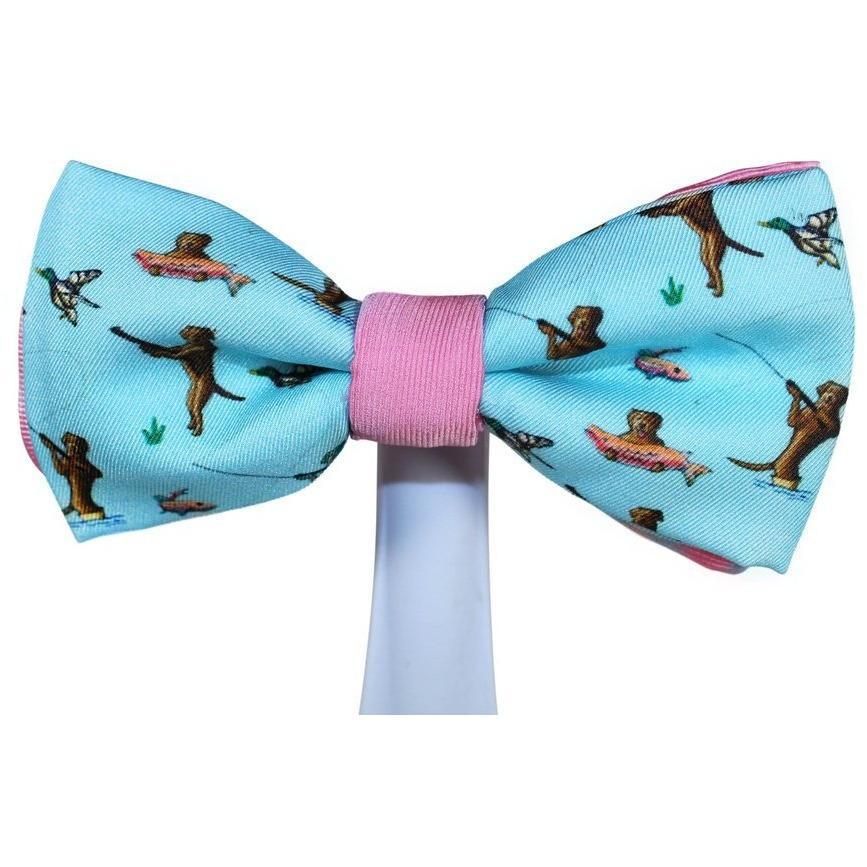 Labrador Dog Fly Fishing and Duck Hunting Blue Magnetic Bow Tie